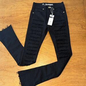 Men's Slim Black Jeans with Distressed Design
